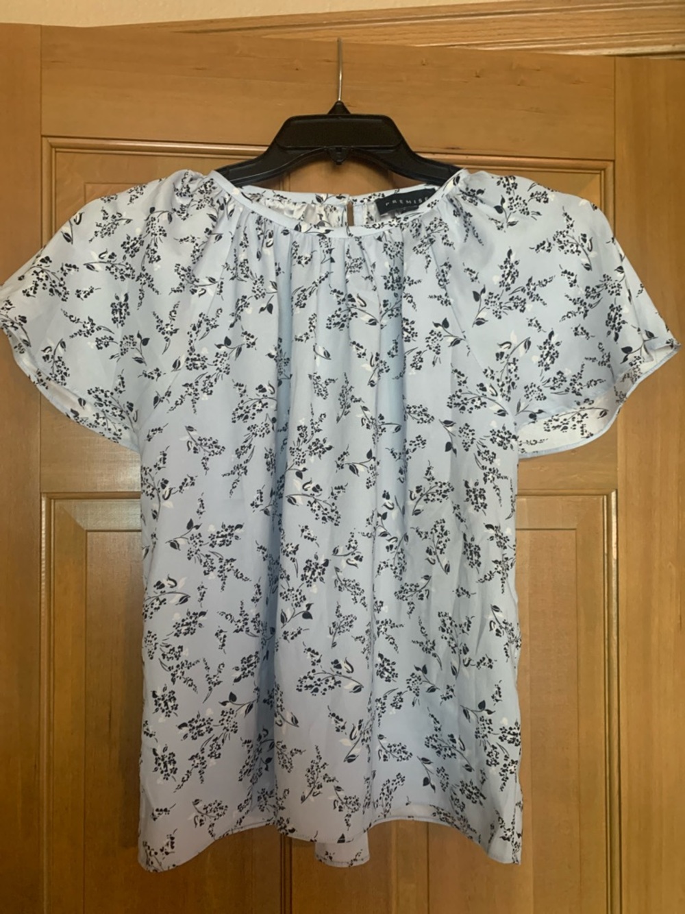 Premise Pale Blue Floral Short Sleeve Blouse